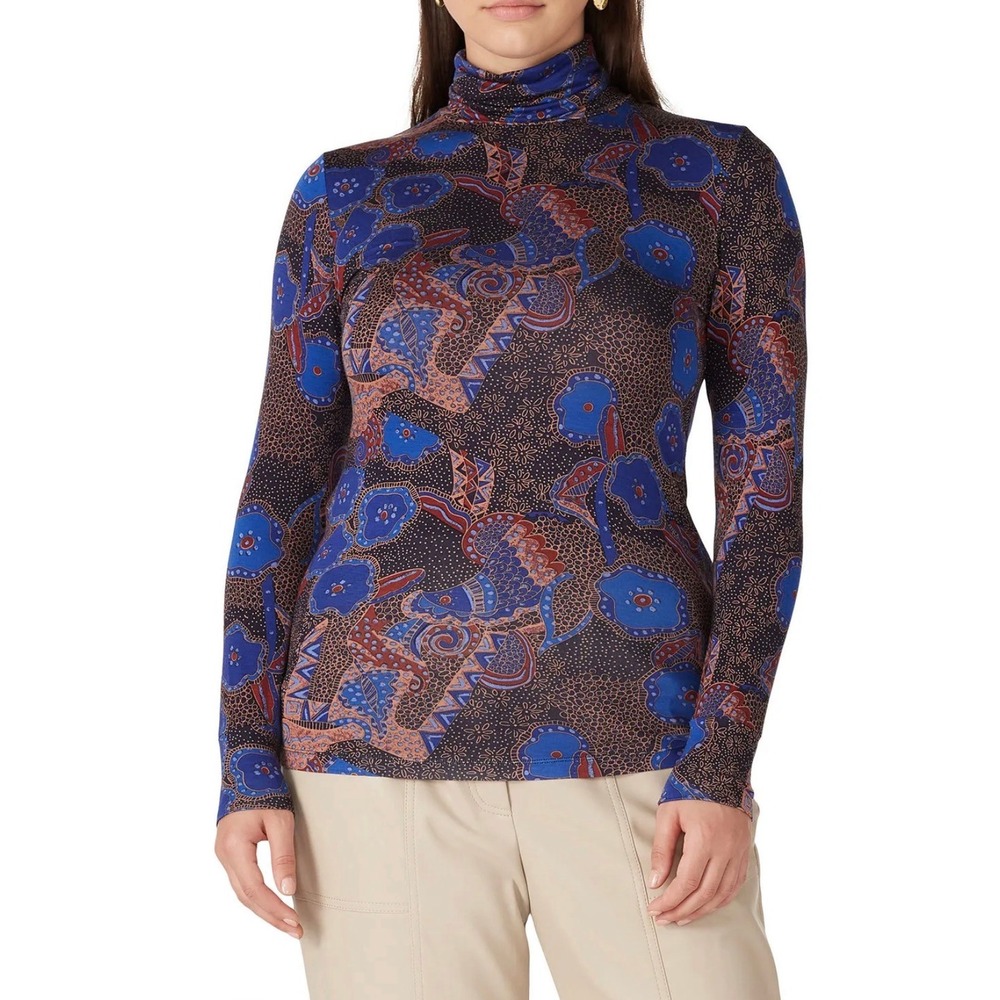ba&sh Jonas Turtleneck Top Size 8 US Blue‎ Printed Long Sleeve Boho Abstract